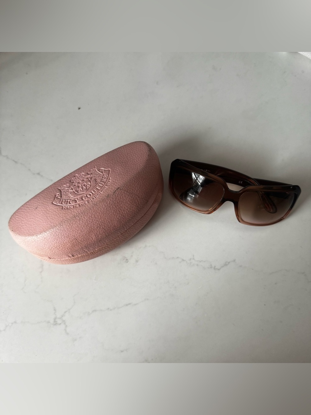 Juicy Couture Y2K Brown Sunglasses with Pink Case
